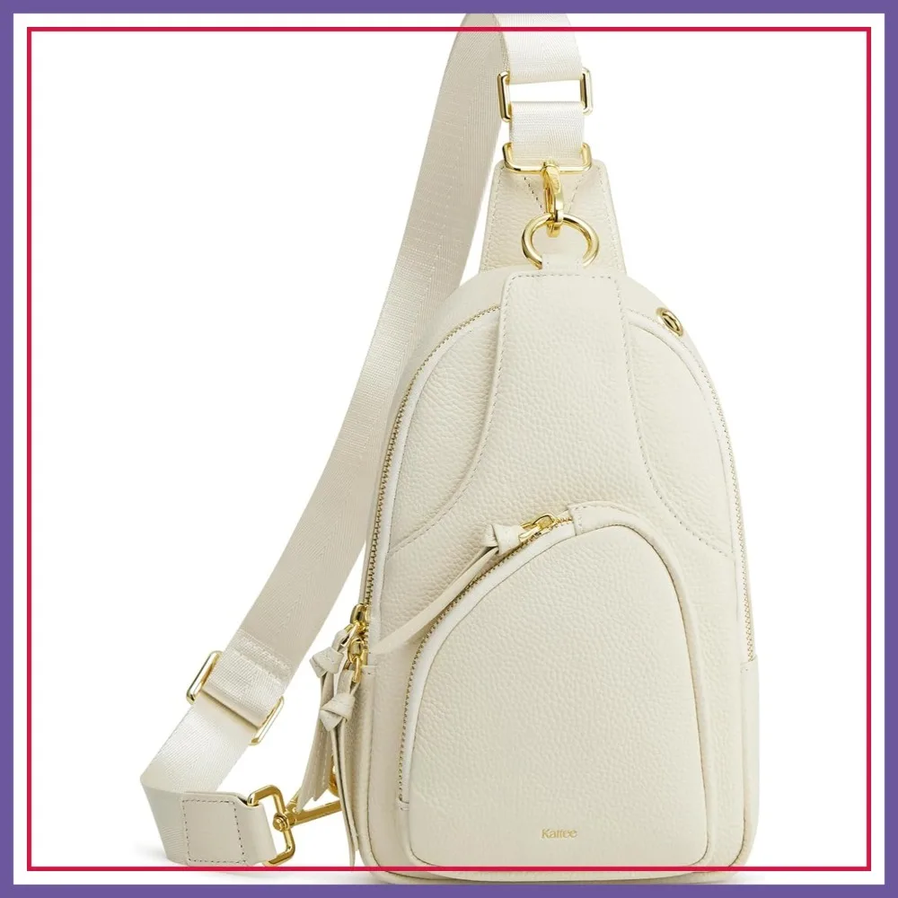 

Sling Bag for Women, Leather Fanny Pack Crossbody Purse, Small Chest Bag with RFID Blocking, Beige