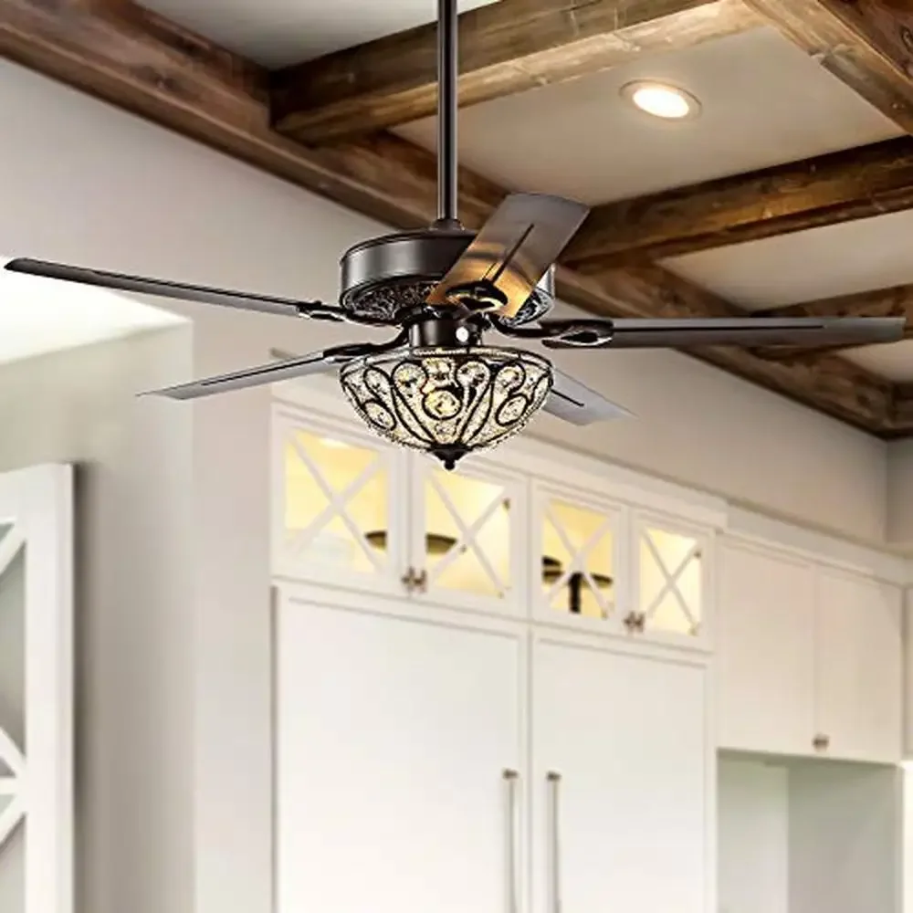 원격 가역 블레이드 장착 다리미 LED 천장 선풍기, 에너지 효율 클래식 글램 전환 사무실 생활, 48 인치 3 광