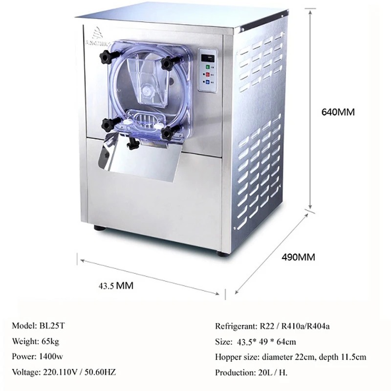 High Efficiency Hard Ice Cream Making Machine 220V 1400W for Food Processing Factories Durable Compressor