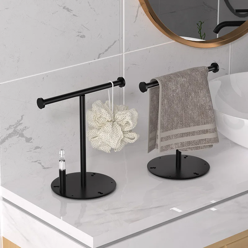 

Black T-shaped Countertop Towel Rack, Bathroom Hand Towel Holder, Kitchen Dish Cloth Drying Stand, Space Saving Towel Organizer