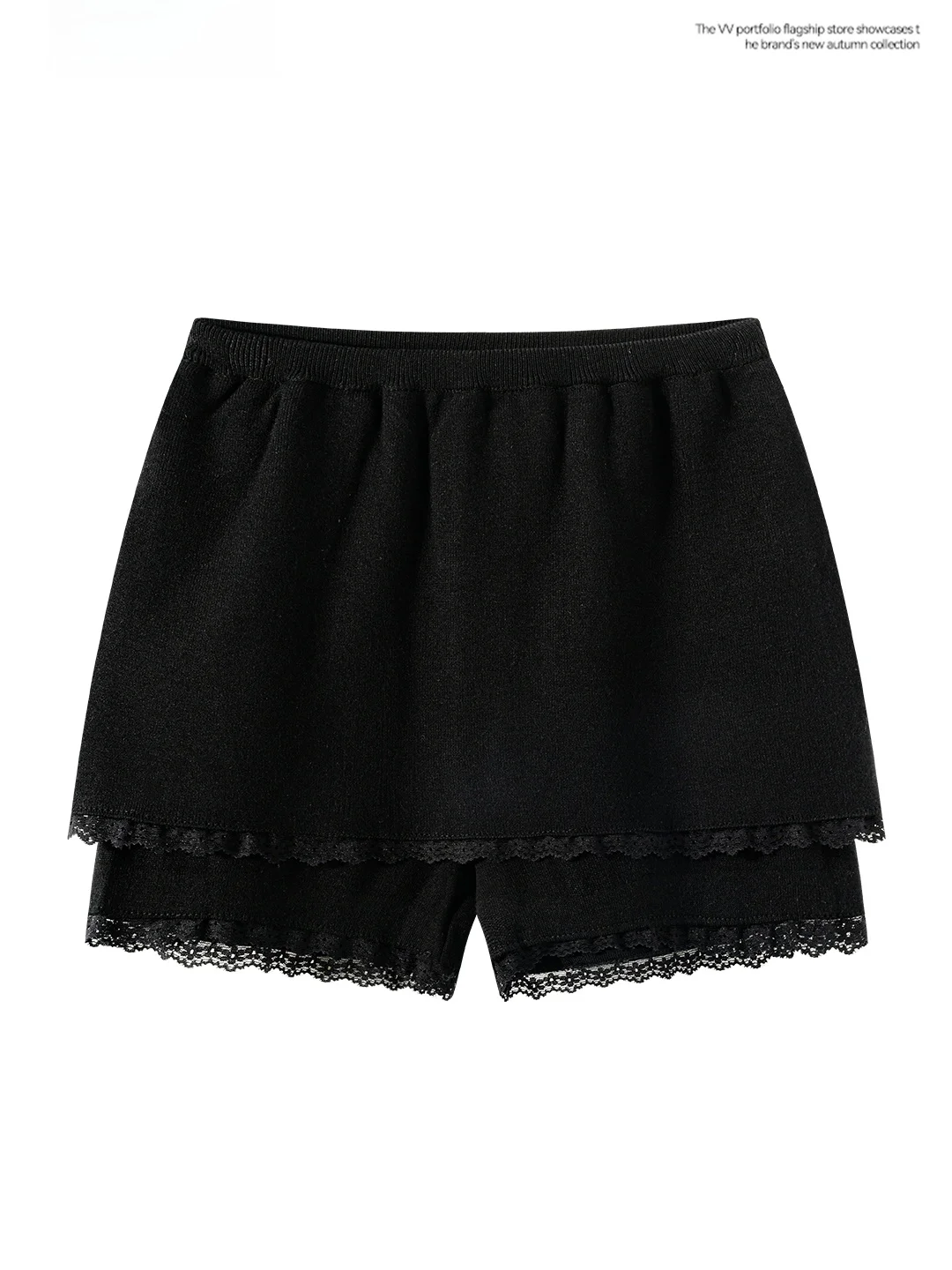 High Waist Lace Trim Knitted Base Layer Shorts Women's Small Size Slimming Lift Butt Sexy Black Skirt Pants Summer