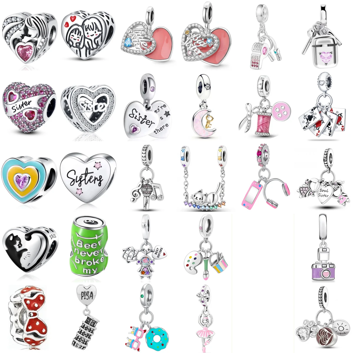 Hot Sale 925 Silver Trinkets Best Friend Camera Headphones Playing Cards Charms Beads Fit Original Bracelet  Women Gift