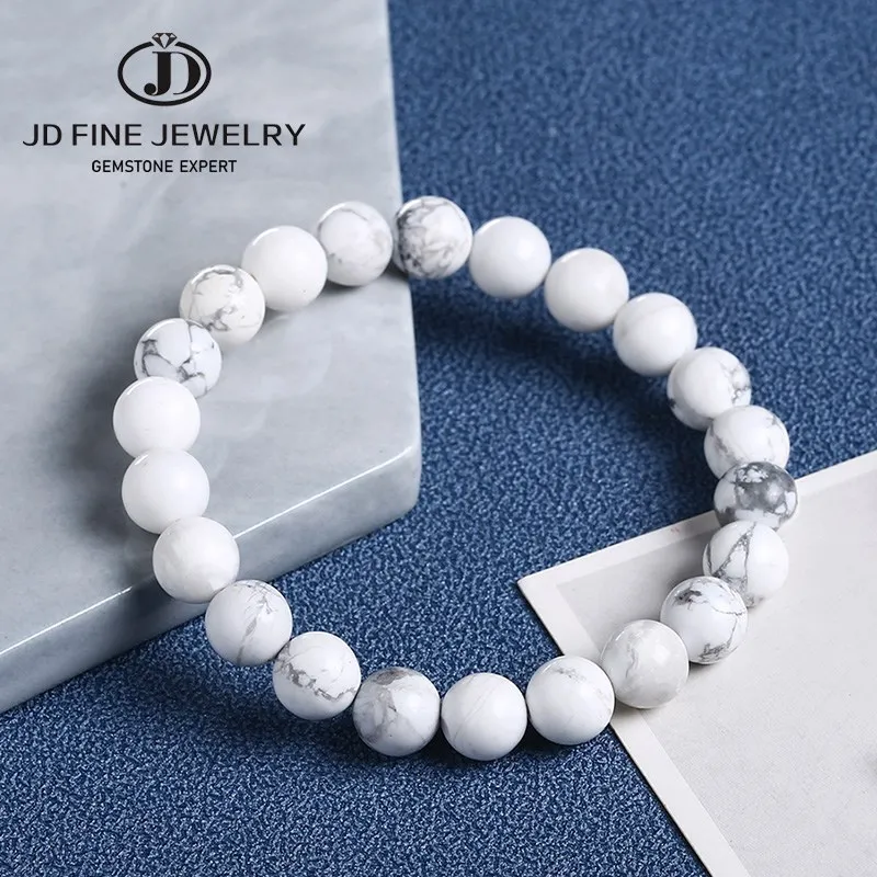 JD-Pulseras de cuentas de piedra turquesa azul howlita blanca Natural para mujer, pulseras de Yoga simples de moda para curaci￳n energ￩tica, joyer￭a con dijes