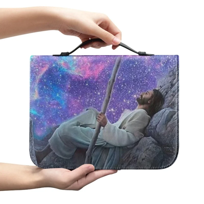 Funda con estampado de Dios reclinado en medio de las galaxias para mujer, bolsos de PU, libro de estudio, cajas de almacenamiento