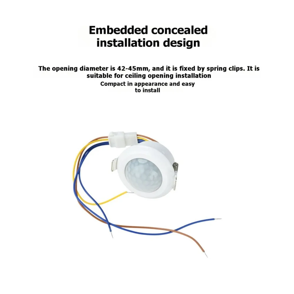 Recessed PIR Motion Sensor Switch,Infrared Human Body Detector with Time & Light Adjustable,Embedded Ceiling Induction
