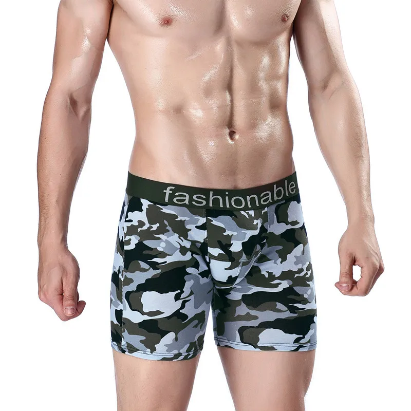 High Quality Long Leg Boxer Shorts Panties Men Underpants Sports Cotton Underwear Large Size Mens Sexy Camouflage Boxershorts