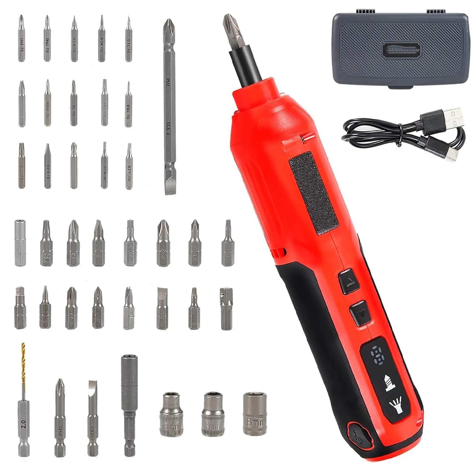 Kit de chave de fenda elétrica, chave de fenda 5 configurações de torque, chave de fenda elétrica sem fio com luz de trabalho LED, 36 pontas de chave de fenda,