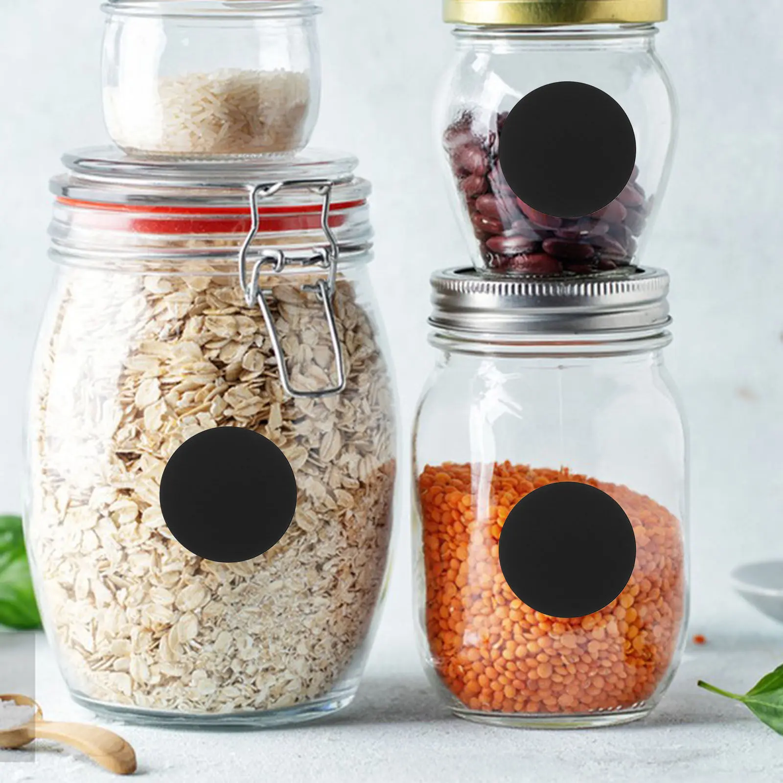 

240Pcs Seasoning Bottle Label Stickers Waterproof Black Storage Decals Kitchen Classification Self Adhesive Oval Round Labels