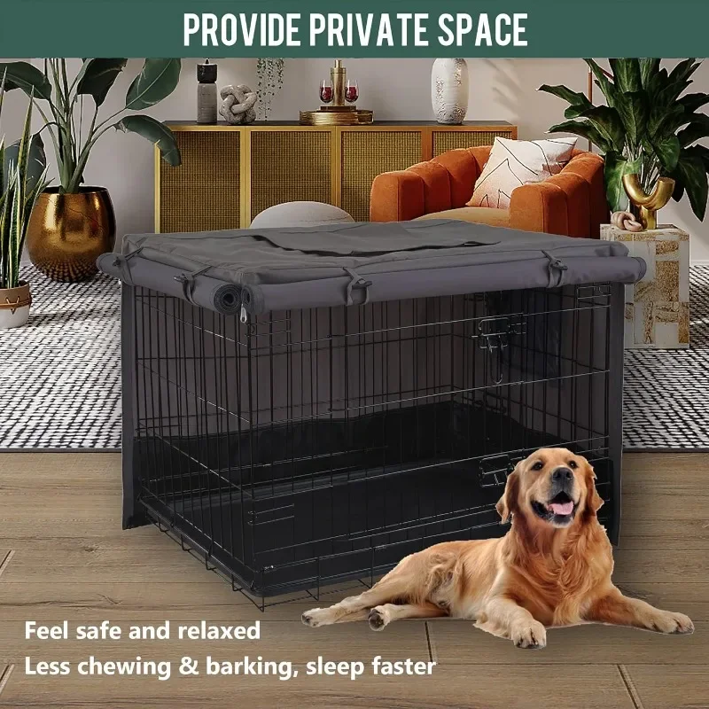 Privacy Dog Crate Cover 48 Inch, Durable 600D Canvas Water Resistant Windproof Pet Kennel for Universal Wire with Double Doors