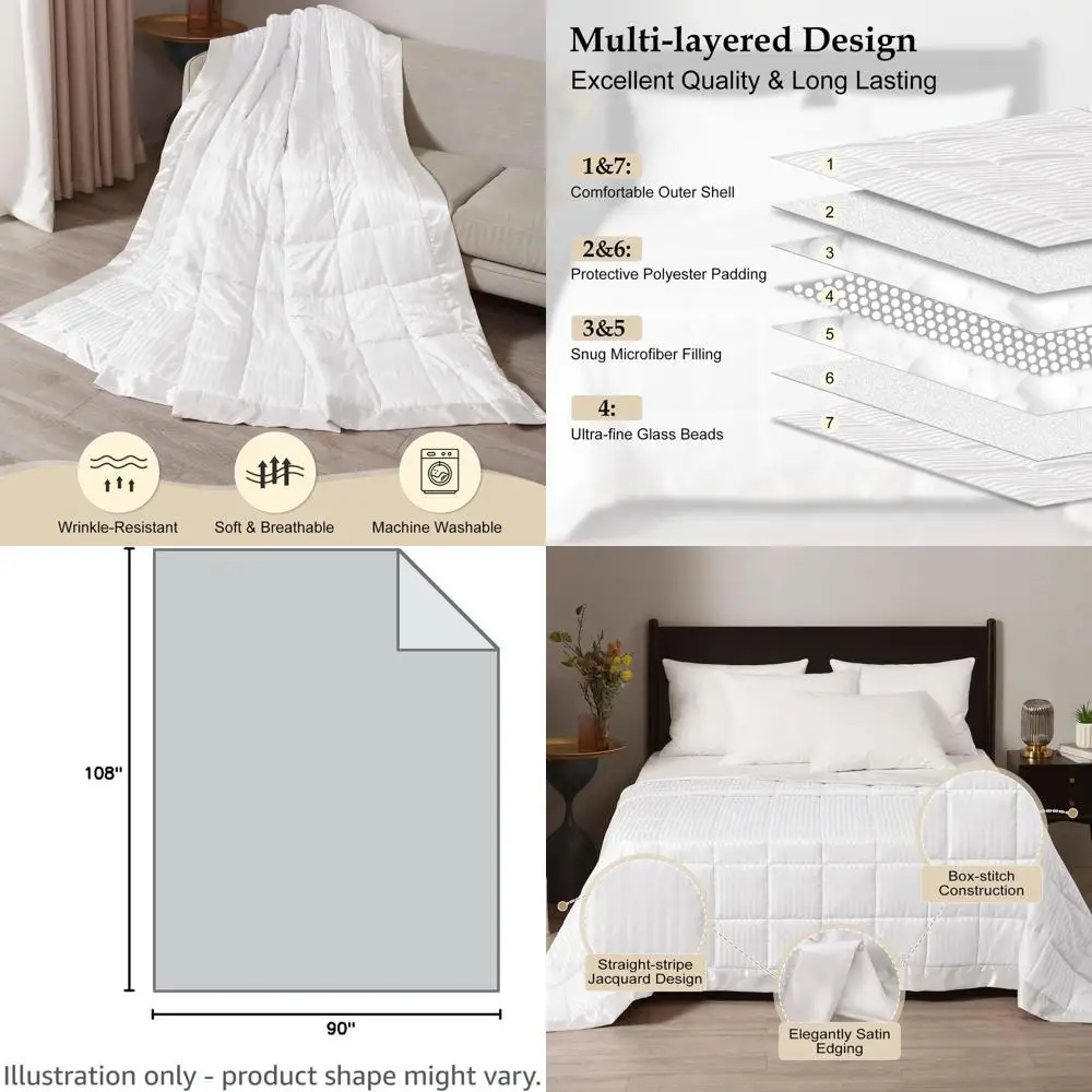 

King Size 18 lbs Glass Bead Weighted Blanket for All Seasons, Machine Washable (Ivory, 108 x 90)