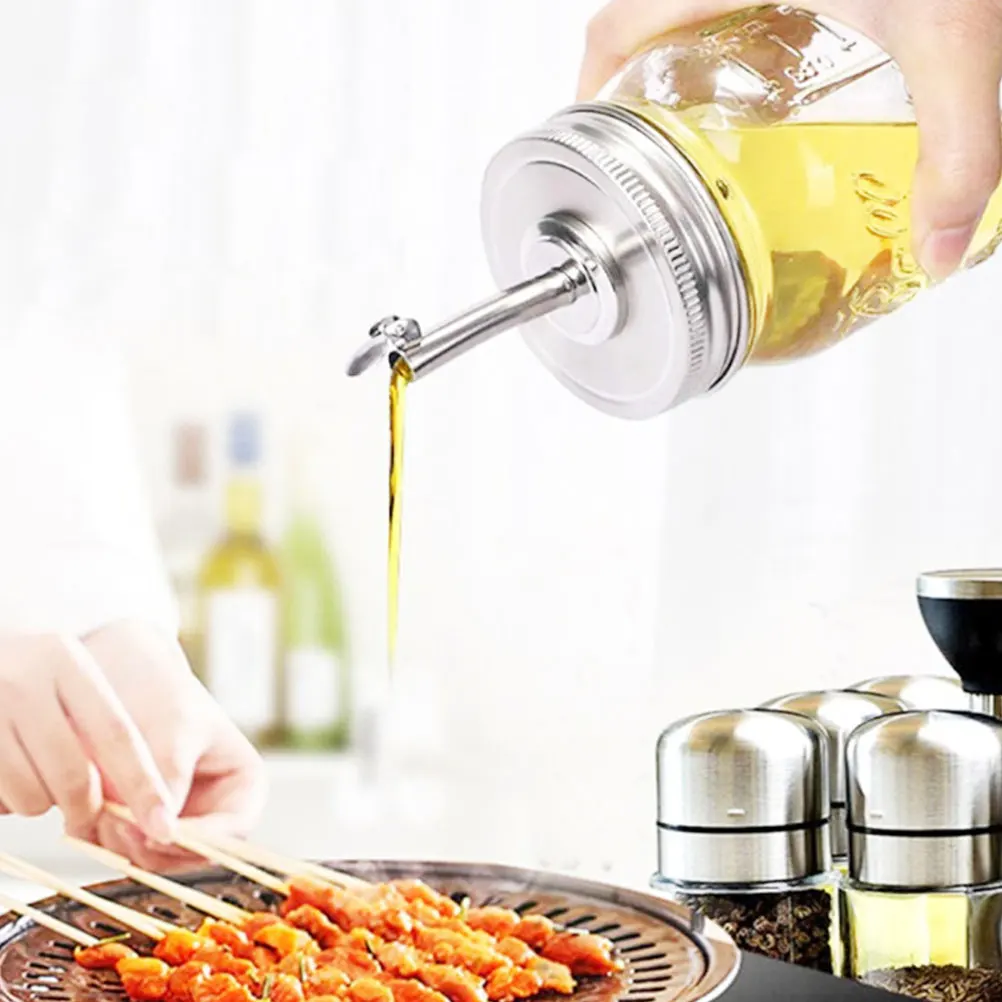 

2pcs Stainless Steel Oil Spout Lid Jar Pour Spout Leak Proof Easy Pour Lightweight for Olive Oil Liquor Storage