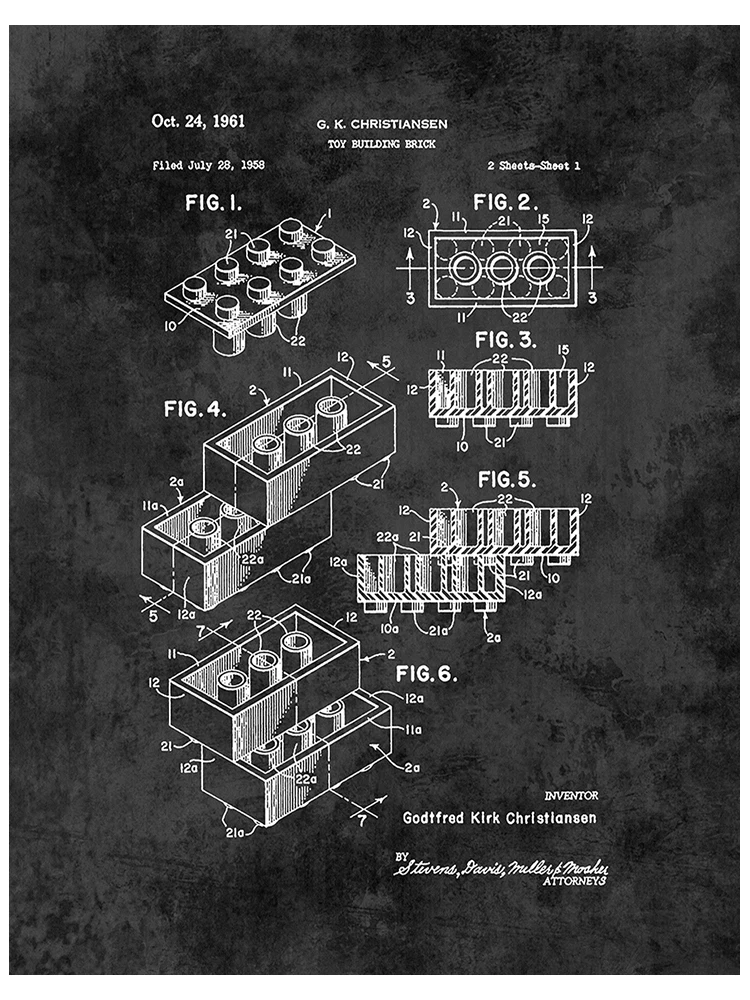 Décor de chambre d'enfants, plan Vintage, peinture sur toile, jeu d'images, idée cadeau, blocs de construction Legos, jouet imprimé breveté, affiches d'art murales