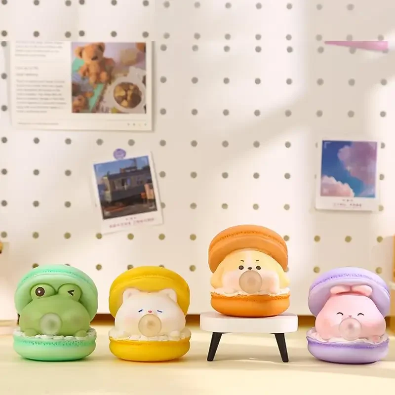 2Pcs Macaron Burger Blows Bubbles Office Stress Relief Ornaments Creative Cartoon Pinch Toys Children's Decompression Toys Gifts