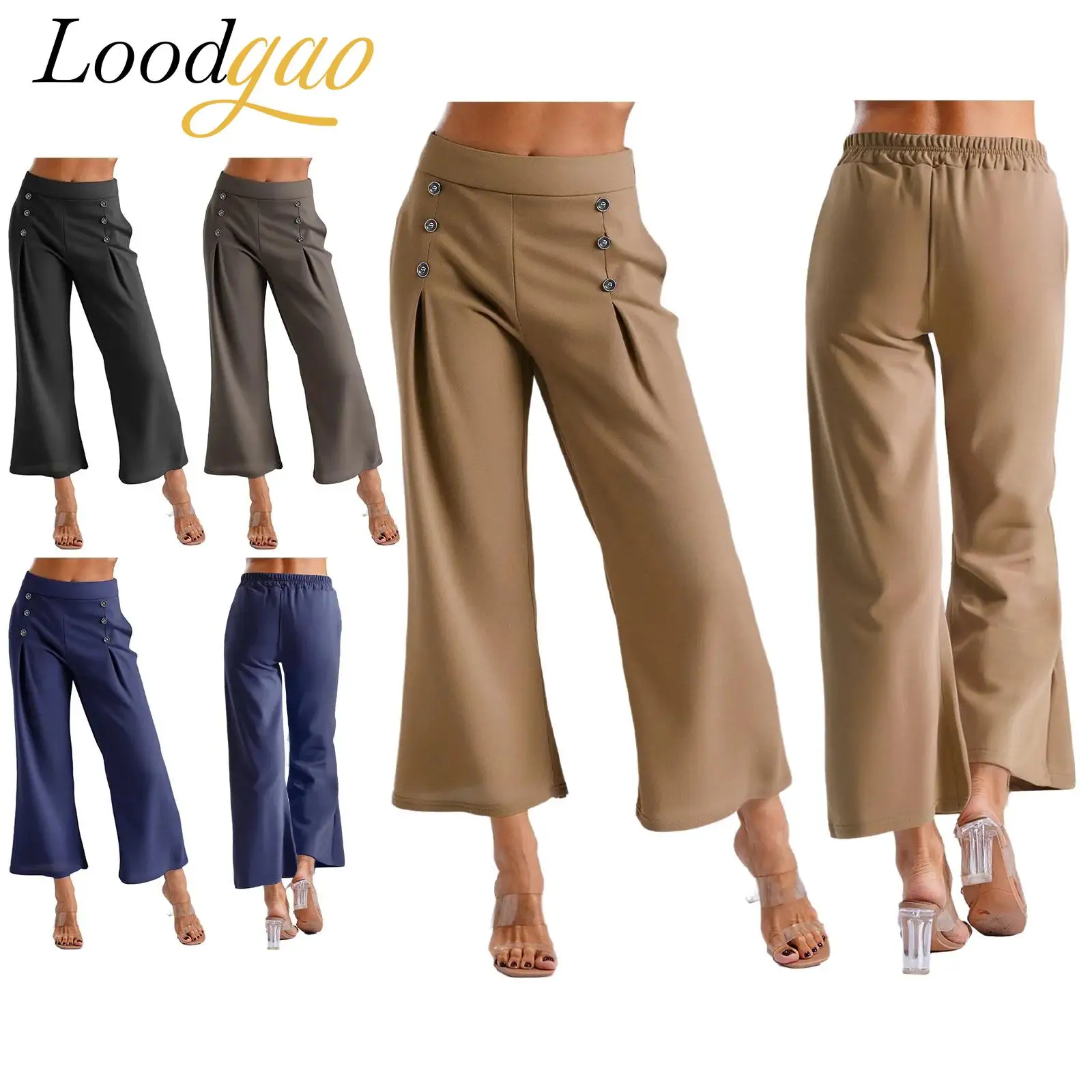 

Женские длинные брюки для карьеры OL, элегантные однотонные широкие прямые брюки, офисная женская одежда, рабочая мода, повседневные брюки