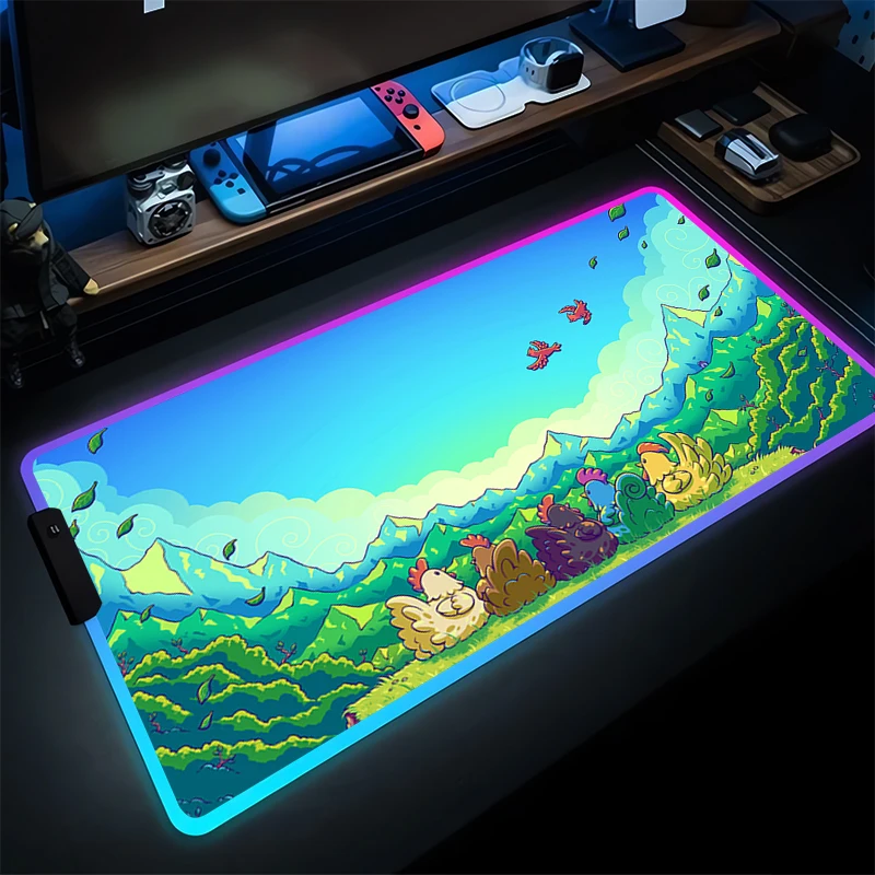 

Mouse Pad Laptop Gaming Accessories LED Computer Stardew Valley Gamer Keyboard Pad RGB PC Pixel Game Mouse Mat Moon HD Mousepad