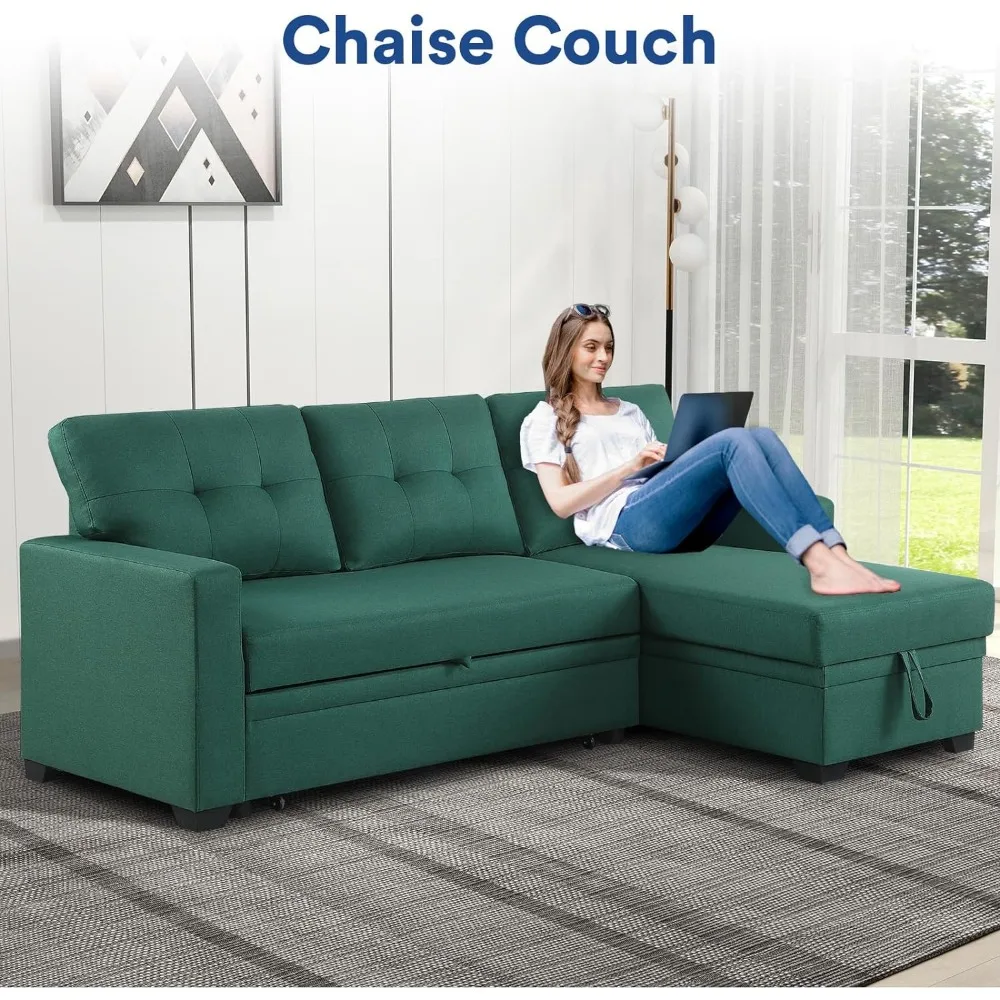 L Shaped Chaise Couch with Storage and Pull Out Bed Multifunctional Comfy Sectional Sleeper Sofa for Living Room, Apartment