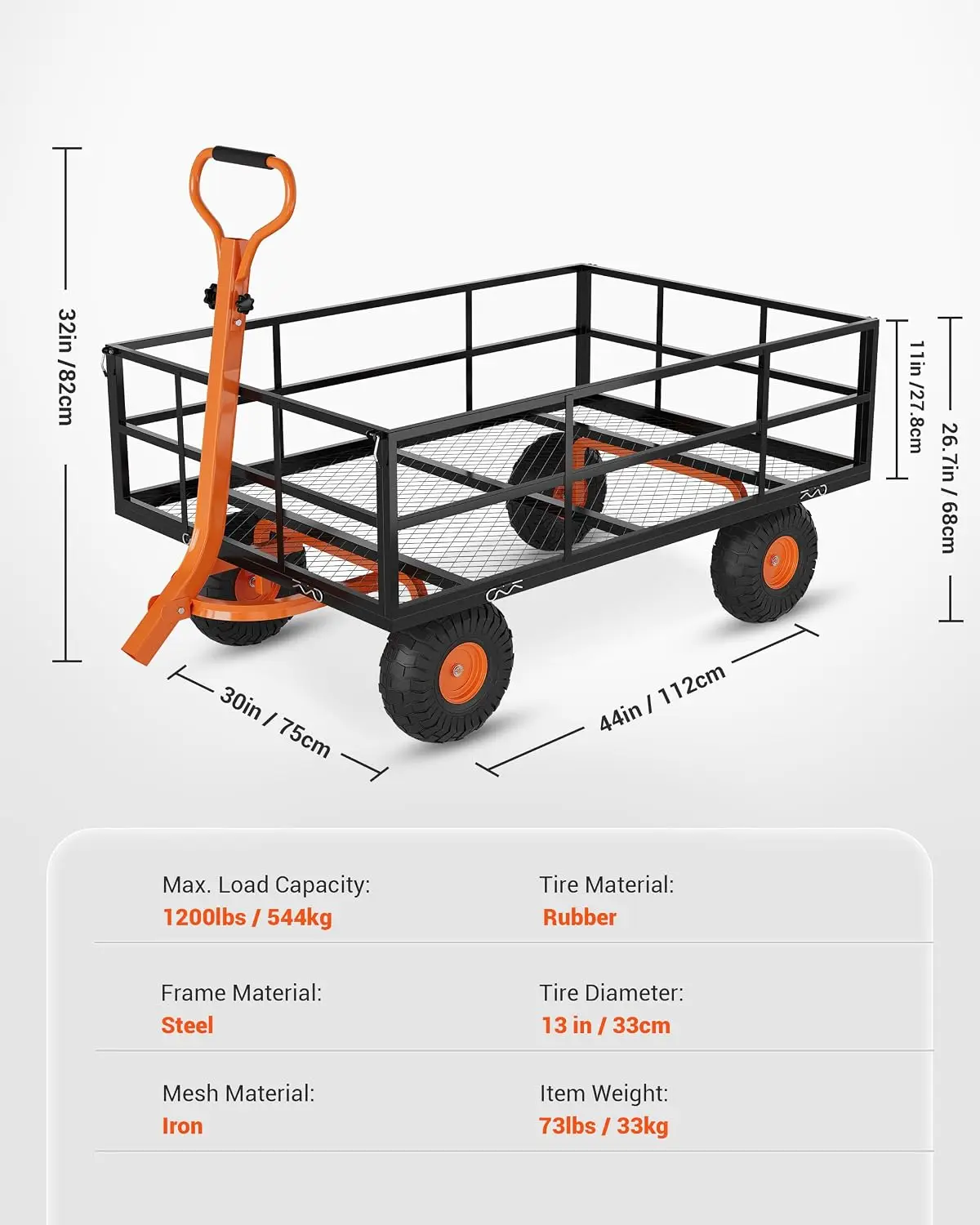 Heavy-Duty Steel Garden Wagon, 400 Lb Capacity, Removable Sides, 10