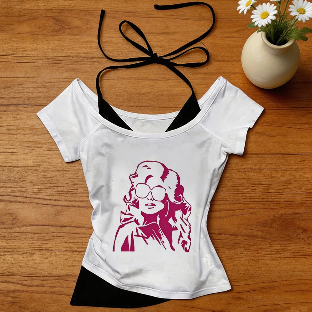 Dolly Parton cropped top female gothic goth japan graphic alternative  t-shirt cute kawaii cheap baddie japanese