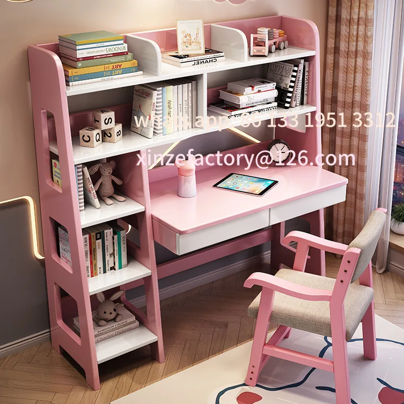 Tavolo da scrittura tutto in uno, tavolo per computer per studenti domestici, camera da letto, tavolo da studio per bambini e tronchi combinati di sedie