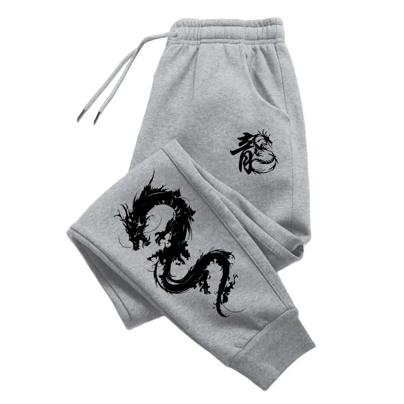 Oriental‑styled dragon totem graphic print relaxed loose sweatpants men hip hop sports casual jogger pants modern cut