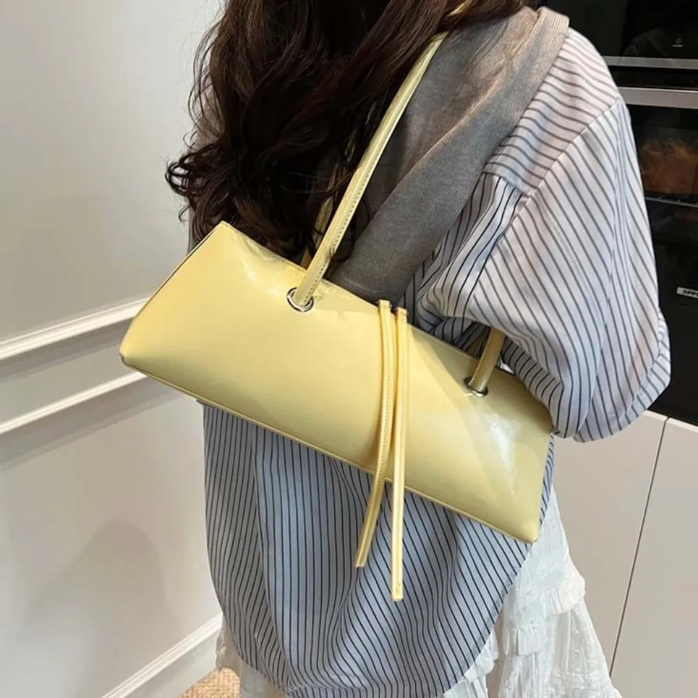 

All-match Sweet French Stick Handbag Solid Color Y2K PU Shoulder Bag Retro Anti-splash Water Texture Underarm Bags Daily