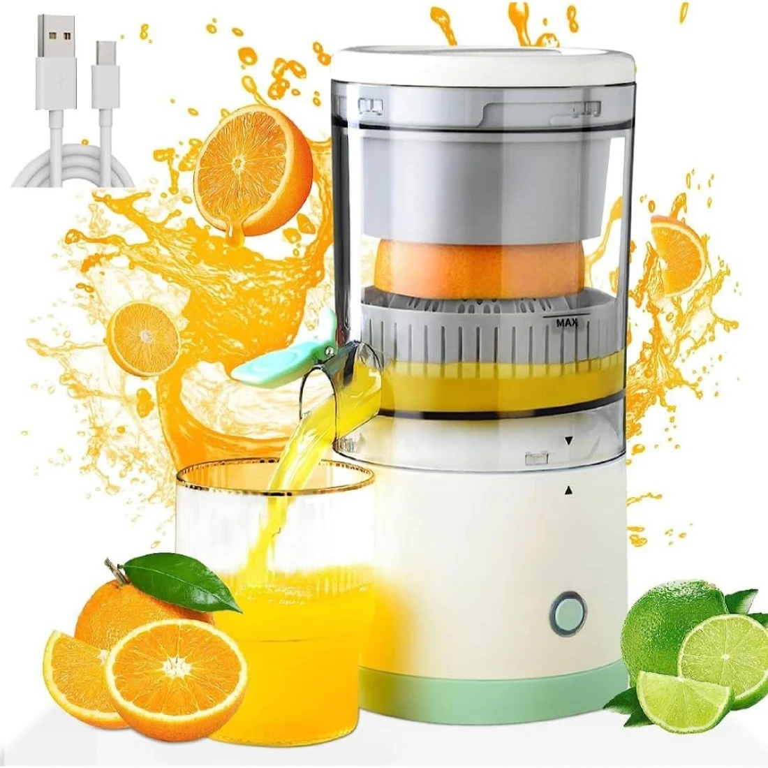 Exprimidor eléctrico de cítricos, exprimidor de naranja y limón con carga USB, licuadora de frutas de cocina, máquina de prensa separadora fresca