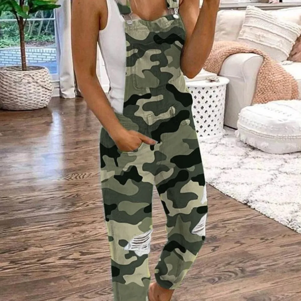 

Джинсовые комбинезоны для женщин, однотонный женский комбинезон без рукавов с рваными дырками, повседневный женский комбинезон с регулируемыми бретелями и карманом