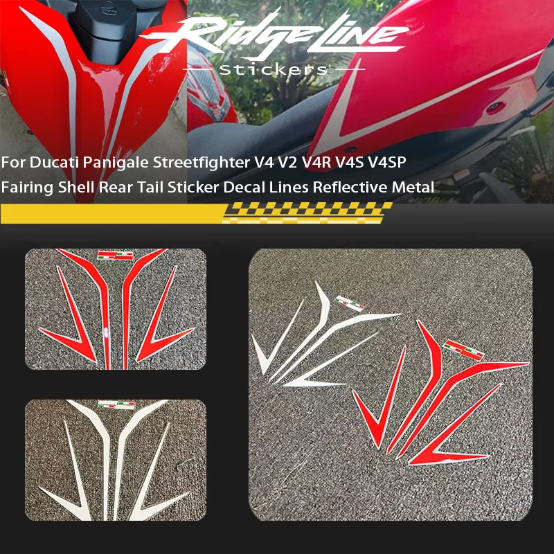 

Motorcycle Sticker For Ducati Panigale Streetfighter V4 V2 V4R V4S V4SP Fairing Shell Rear Tail Decal Lines Reflective Metal