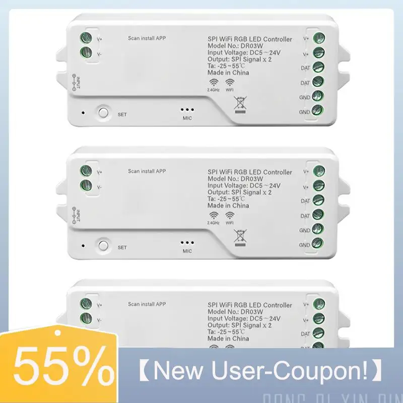 

Sept.3X SPI Wi-Fi RGB светодиодный контроллер DR03W Tuya Wi-Fi светодиодный контроллер для WS2811 WS2812B WS2815 адресуемая светодиодная лента RGB работает