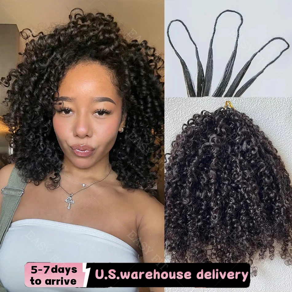 

Многоразовые накладные волосы 12A: маленькие спиральные кудри, крепкие кудри, натуральные человеческие волосы, невидимые бесшовные пряди на нитке для женщин