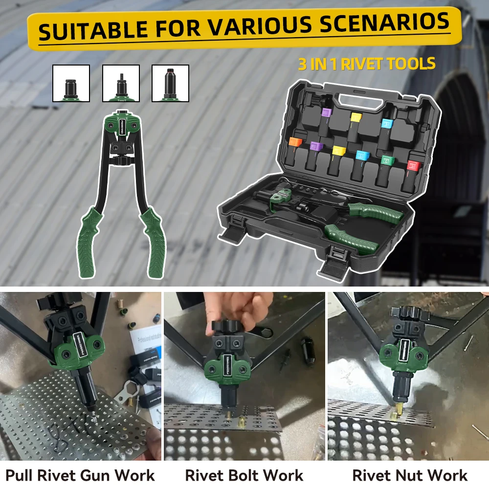 3-in-1  Rivet Nut Gun Kit Multi-Function Hand Riveter Industrial Tool with Accessories for PROSTORMER   Auto Repair DIY