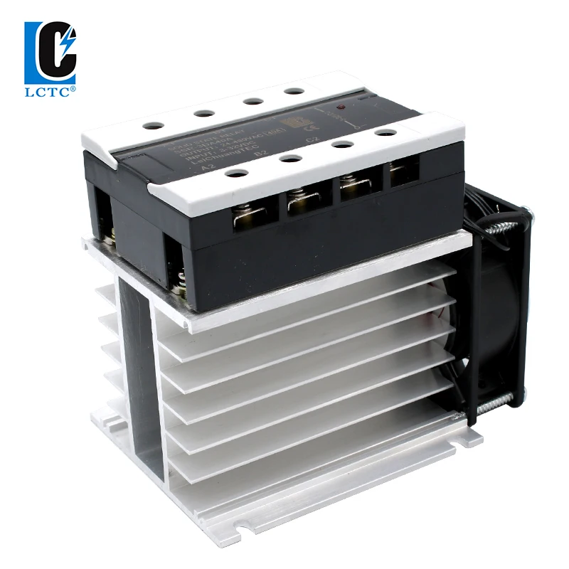 LCTC Three Phase Solid State Relay SSR With Heat Sink 40A 3-Three DC to AC AC To AC 3-32VDC Control For Switch On-Off