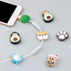 Korea Cute Cartoon Animal Charger Cable Protector For Original iphone USB Cable Organizer Winder Cable Holder Soft Silicone