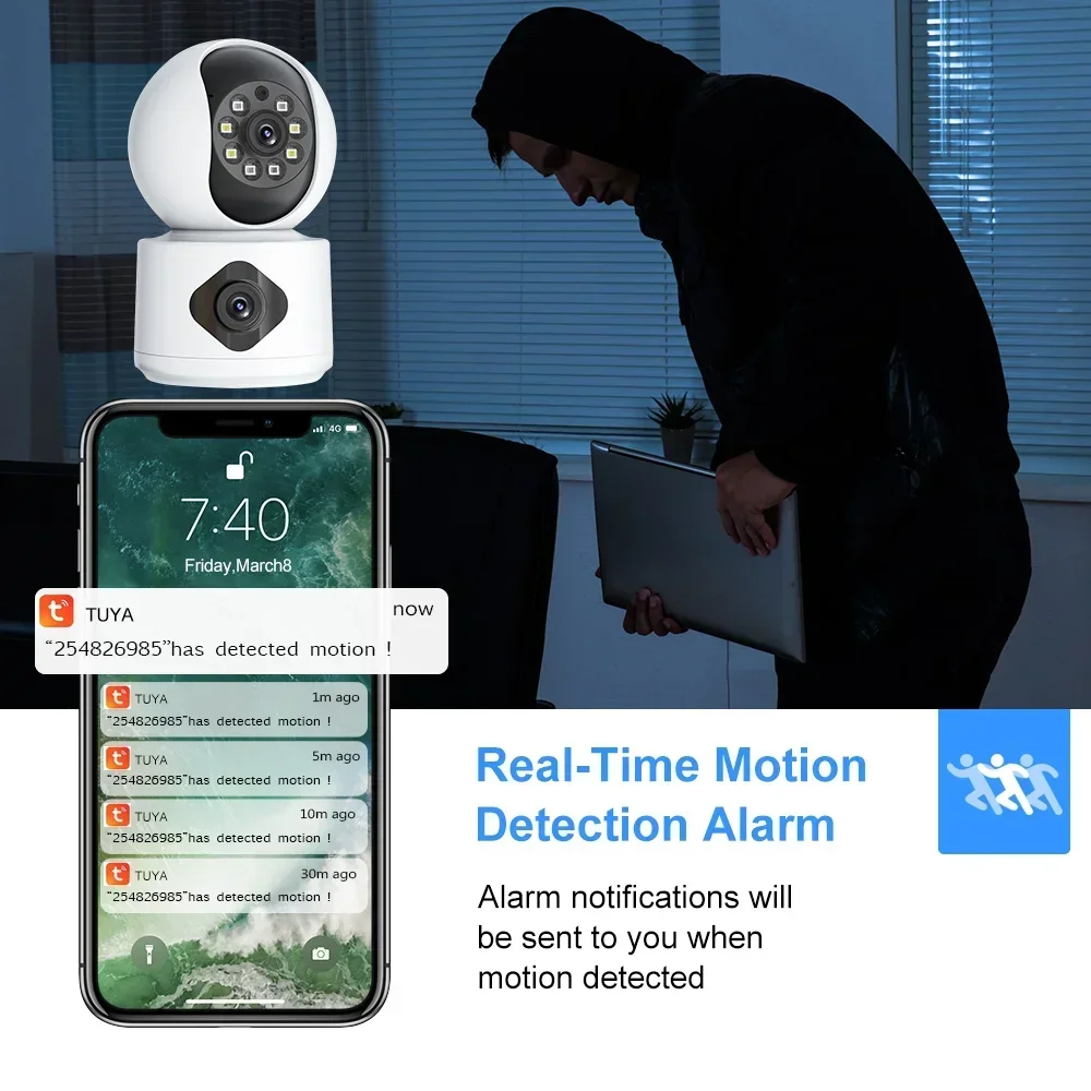 Tuya 4MP 8MP WiFi Camera PTZ Indoor Dual Lens Baby Monitor Color Night Vision Camera Dual Screen Auto Tracking Video Security
