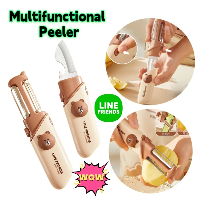 

Line friends Brown Creative Personality Kitchen Multifunctional Peeler Fruit Scraper Double Head Planer Cartoon Peel Artifact