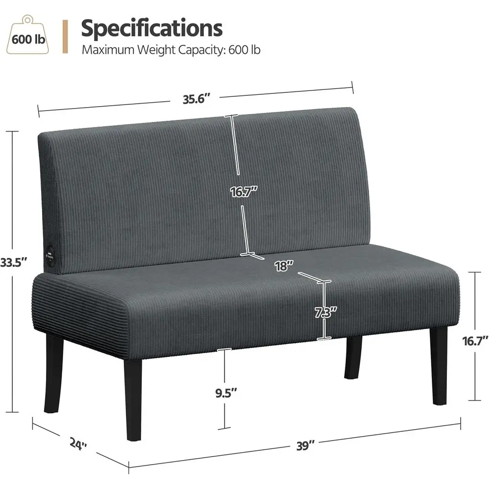 Small Comy Soa Mini Loveseat Couch 2-Seater ArmlSoa Chair, Corduroy abric & Easy Assembly, or Small Spaces Living Room,Bedroom,D