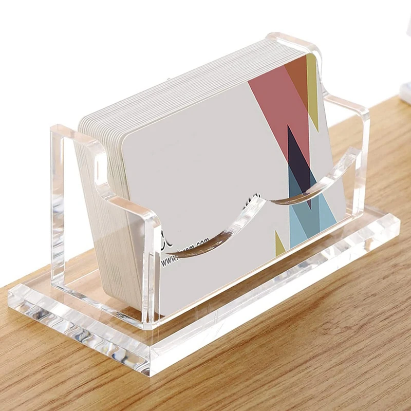 2Packs Acrylic Business Card Holder For Desk,Horizontal Clear Business Name Card Display Stand, Desk Accessory