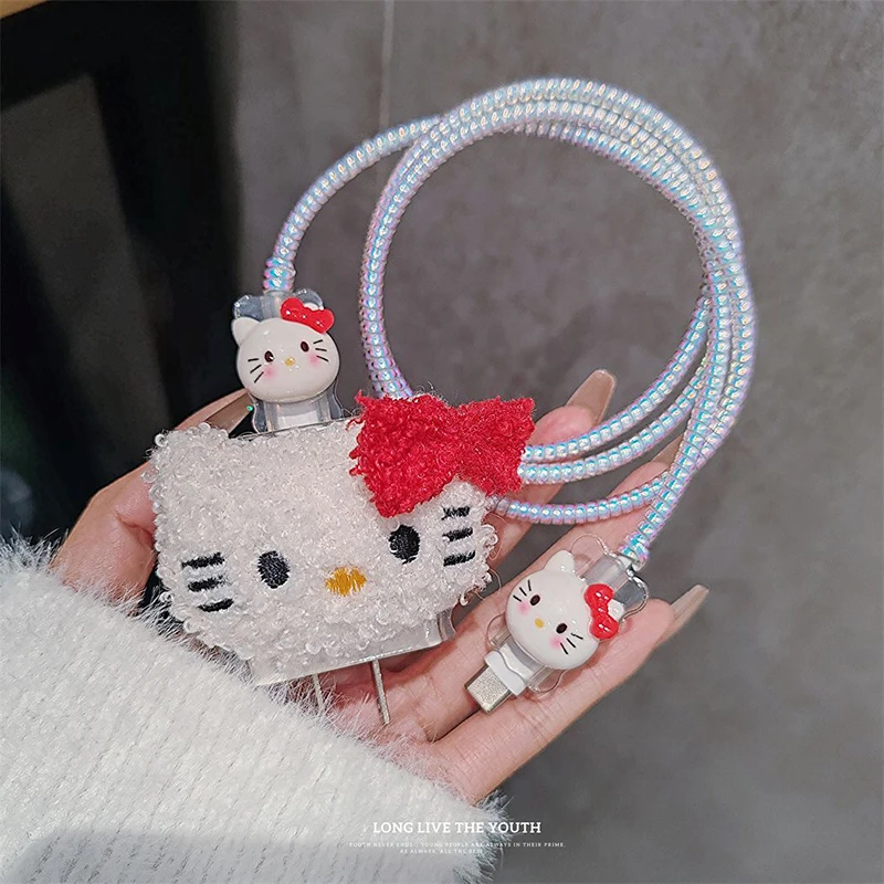 Hellokittys Cinnamoroll Soft Plush Charging Cable Protector Saver Cover per Iphone Cute Charger Cable Cable accessori di ricarica