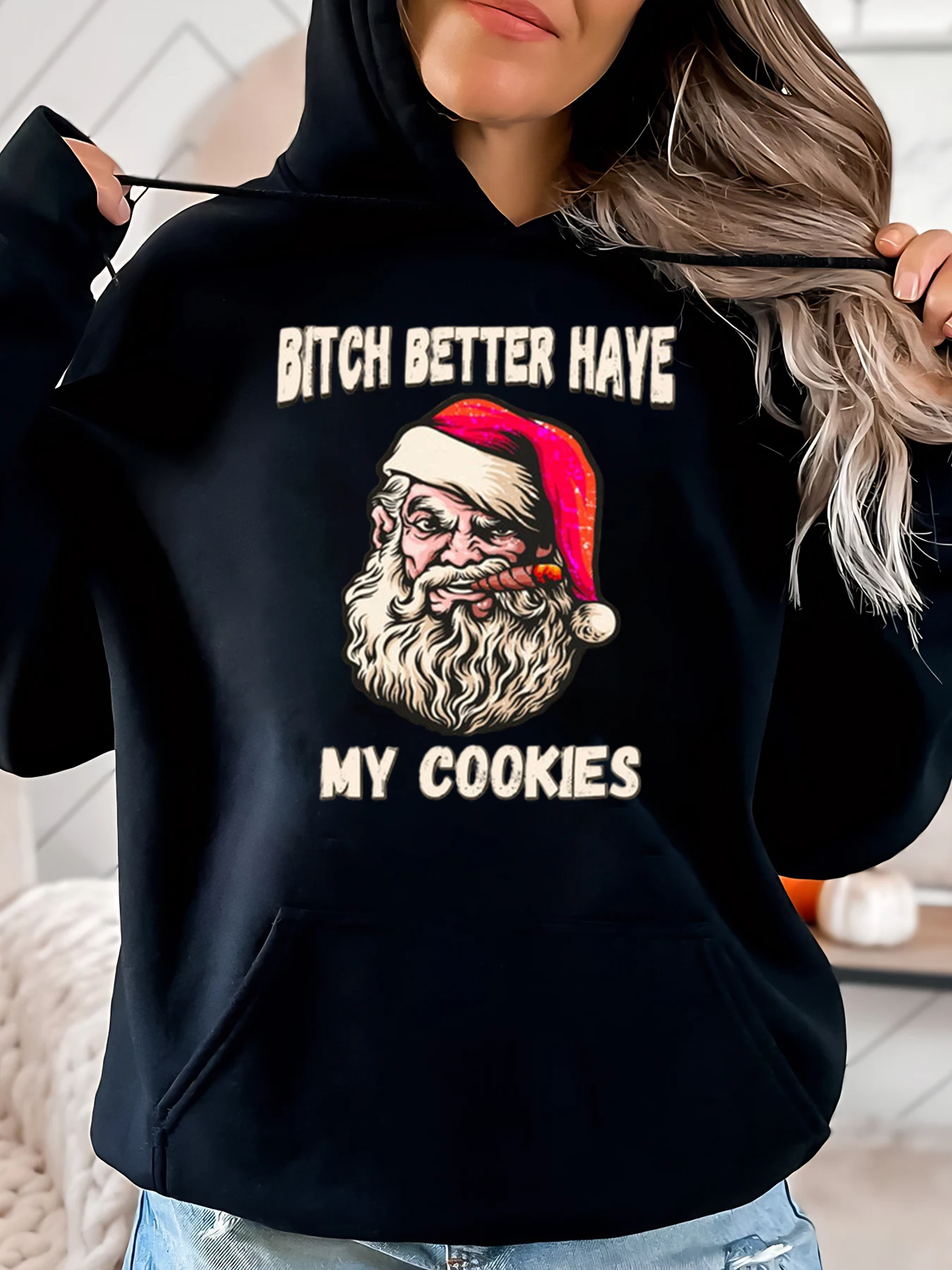 

Рождественская толстовка с рисунком рождественской елки, женская повседневная зимняя одежда, черная, больших размеров