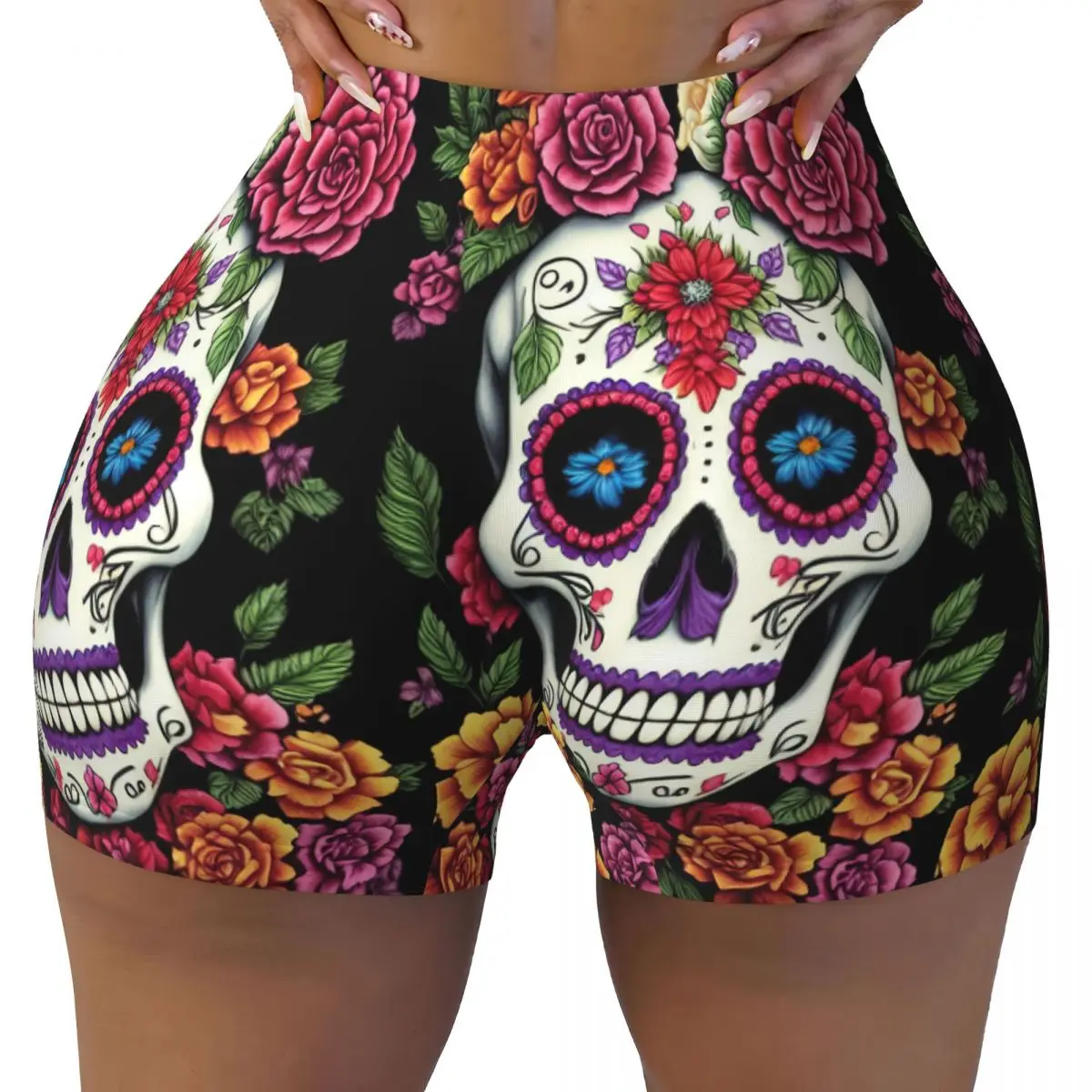 Womens Clothes Gym Push Up Short Elasticity Scrunch Butt Running Shorts Day Of The Dead Sugar Skull Sports Shorts