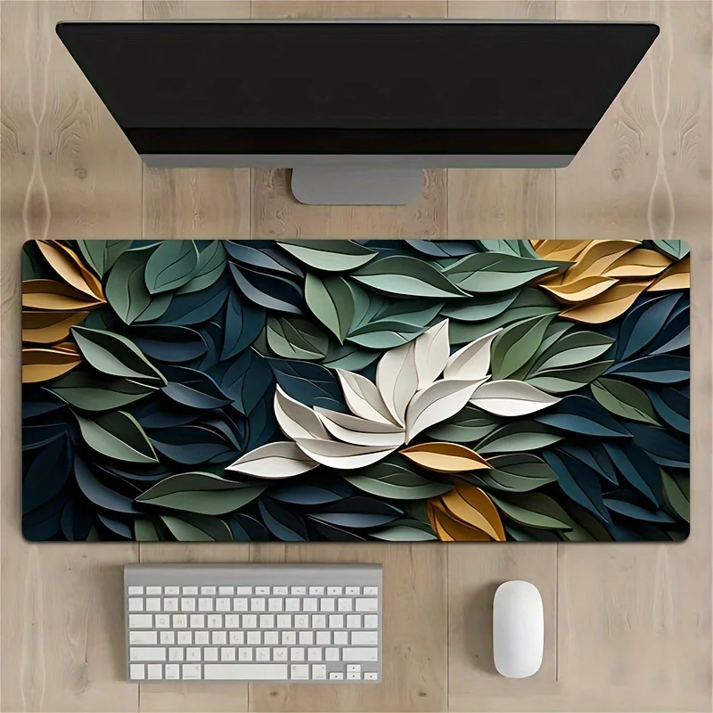 

Коврик для мыши с узором лотоса и листьев, большой резиновый нескользящий коврик для ПК, настольные аксессуары, коврик для мыши для офиса и геймера, коврик для клавиатуры, декоративный коврик