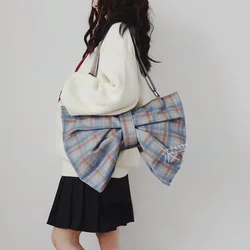 Designed Bow Shoulder Bags for Women Sweet Lolita Bag High-capacity Elegant Canvas Totes Plaid Crossbody Bag Bolsos сумка