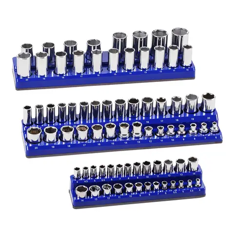 SucceBuy 3PCS Metric Magnetic Socket Organizer Set 1/4'' 3/8'' & 1/2'' Socket Trays Hold up to 75PCS Standard & Deep Sockets