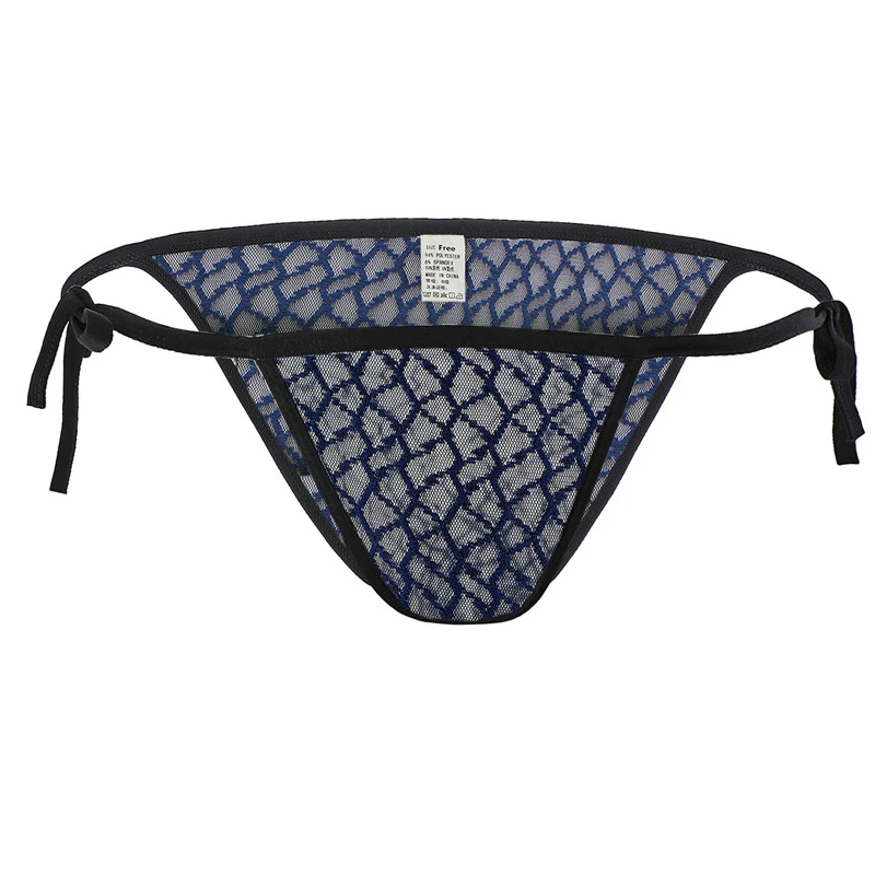 

Men Briefs Men Bikini Sexy Underwear Lace Ultra-thin Transparent Adjust One Size Breathable Bandage Underpants Sissy