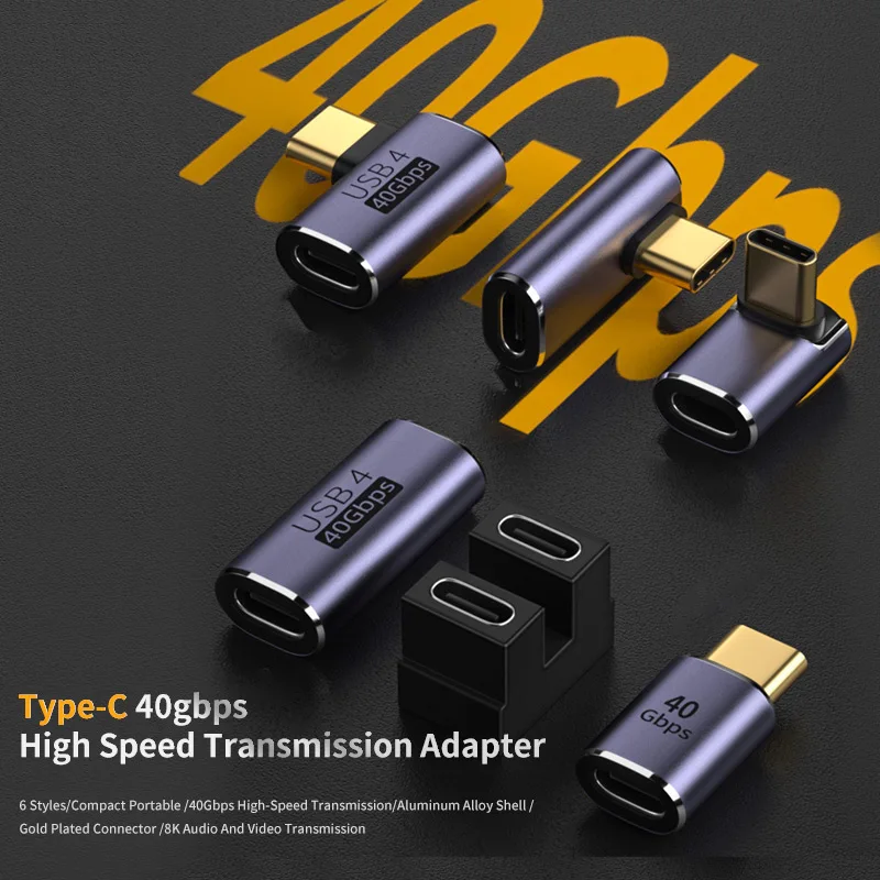 USB C Adapters U-Shape Straight Angle Male To Female Adapter Fast Data Converter Charging Gold Plated Adapter For Macbook Tablet