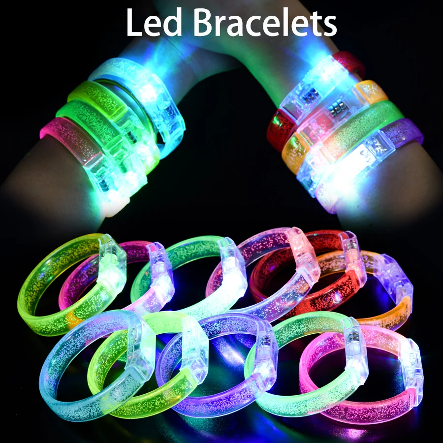 10/20/30/40/50 Pcs Led Colorful Flash Bracelets Wristbands Glow In The Dark Party Supplies Neon Light Up Bracelet Party  Decor