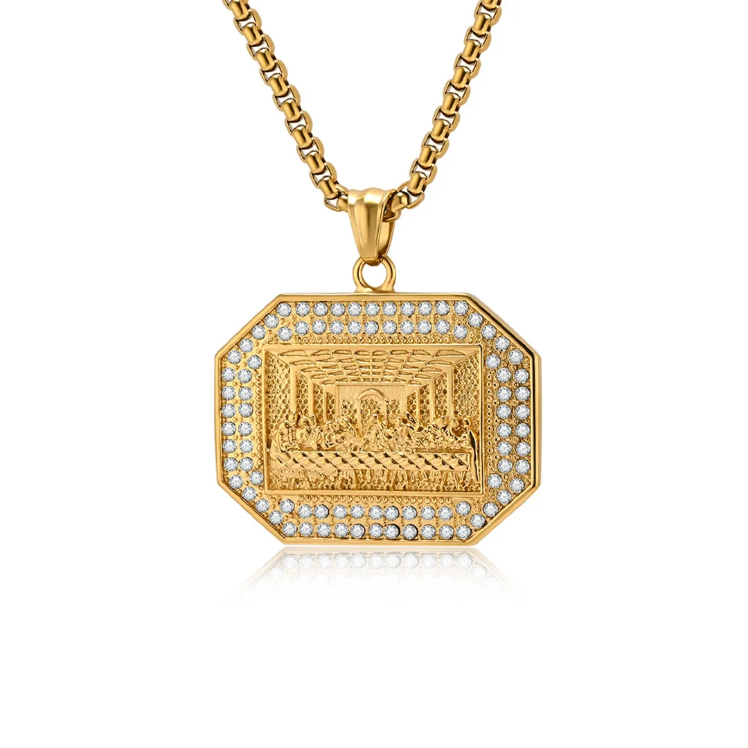Hip Hop Iced Out Zirconia The Last Supper Pendant Gold Silver Color Stainless Steel Jesus Necklace for Woman Men Jewelry Gift