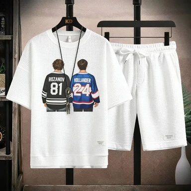 

Vintage Ice Hockey Waffle Set Men Rozanov #81 & Hollander #24 Print T-Shirt And Shorts Summer Casual Outfit 2026