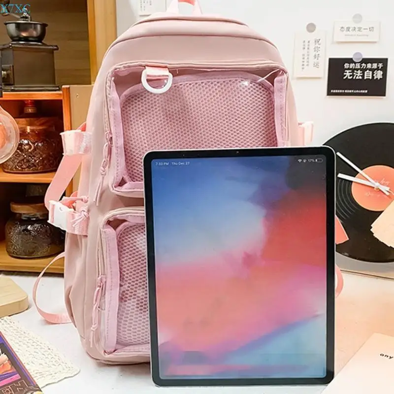 X7XC Large Capacity Backpack Anime Pin Display Transparent Shoulder School Bag Itabag