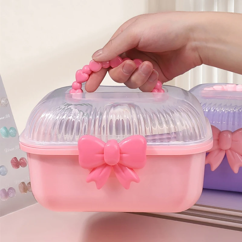 Caja de almacenamiento de puntas de uñas postizas, herramienta de Arte de uñas, esmalte de Gel, accesorios para el cabello, arco de doble cubierta